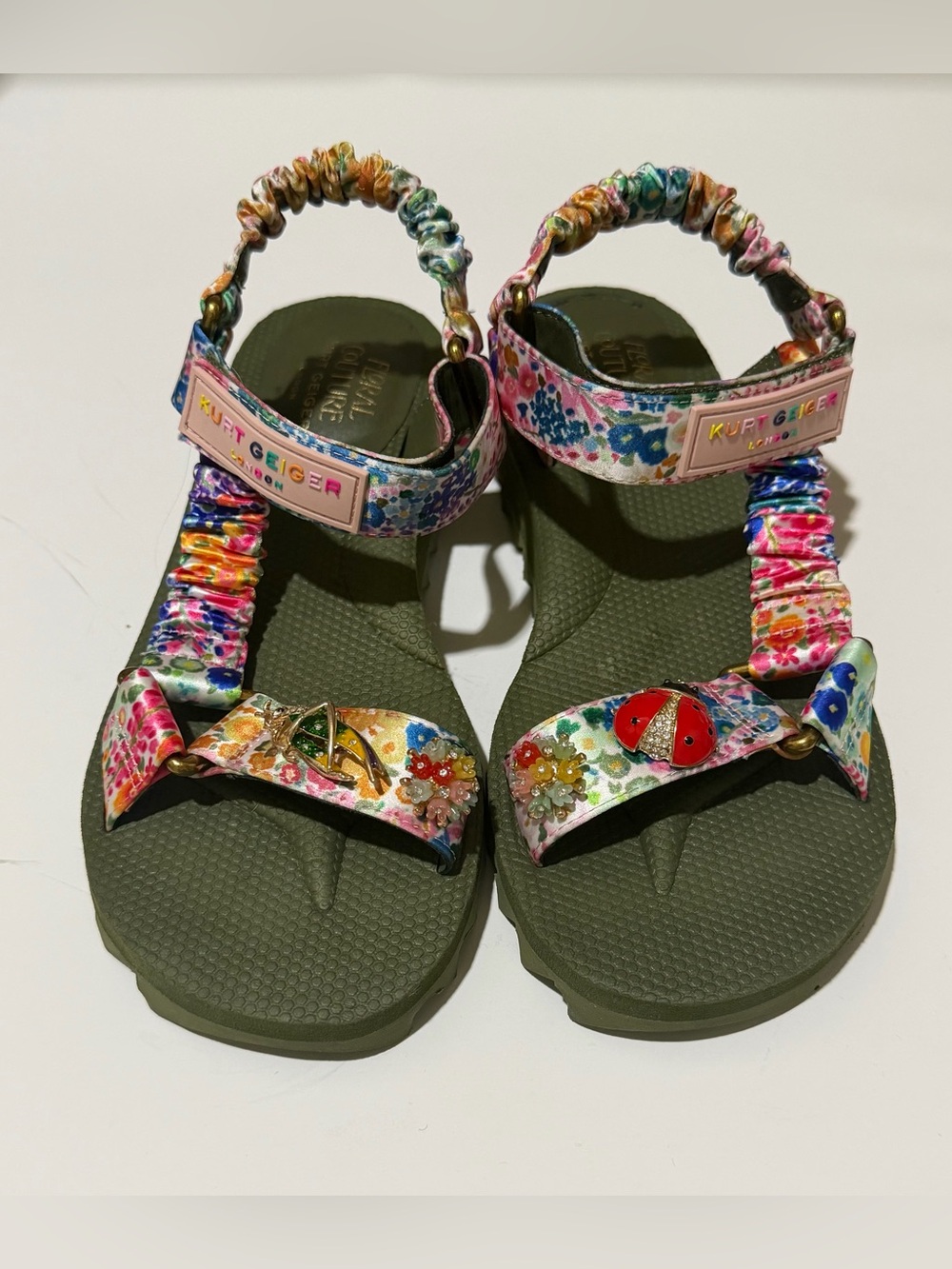 Kurt Geiger London Floral Couture Orion Sandal featuring a vibrant floral print